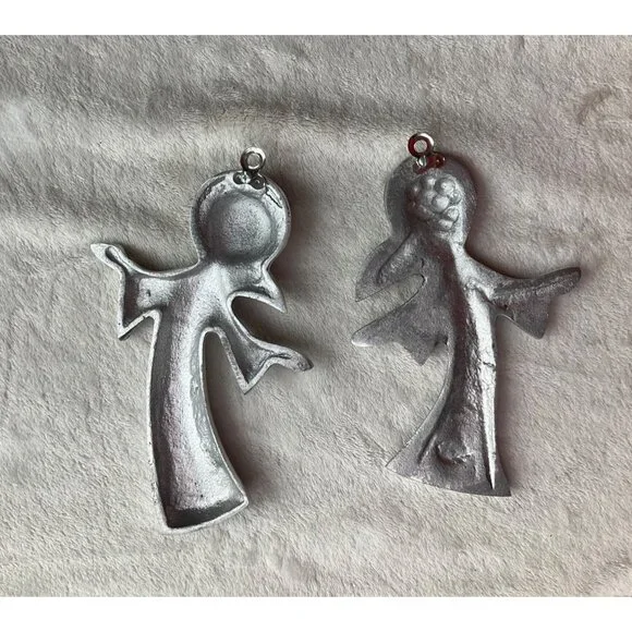 Vintage Handcrafted Pewter wall decor set of Two Angels open arms Classic 7.5 In